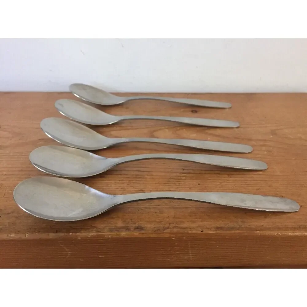 Set Of 5 Vintage Hackman Finland Stainless Steel Soup Spoons Silverware Flatware